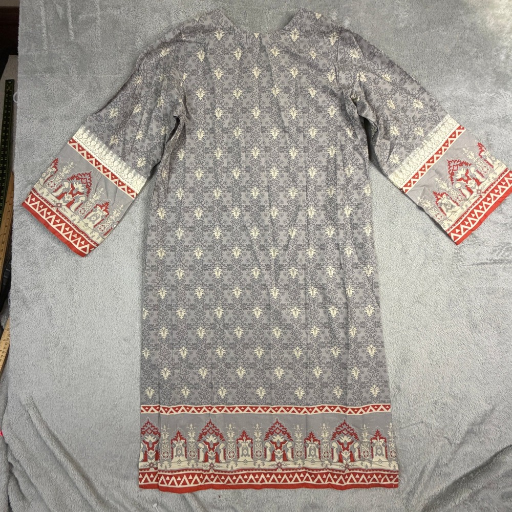 NWT J. Junaid Jamshed Women Grey Cotton Embroidered Kurta Tunic‎ Small - Picture 15 of 16